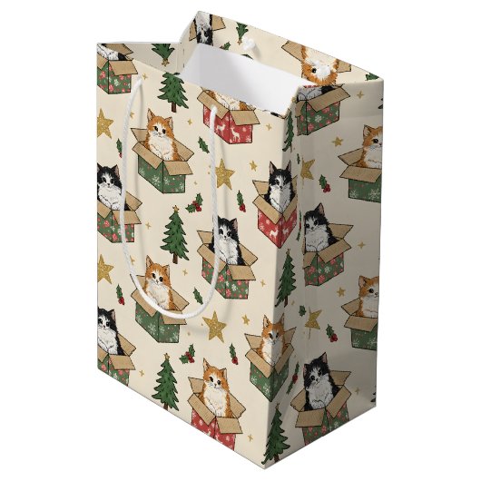 Orange and Black & White Kittens Christmas Pattern Medium Cadeauzakje (Achterkant Gekanteld)