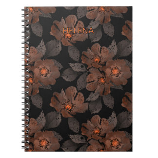 Orange and brown flowers on a black background. notitieboek