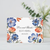 Orange and Cobalt Blue Floral Wedding Bedankkaart (Staand voorkant)
