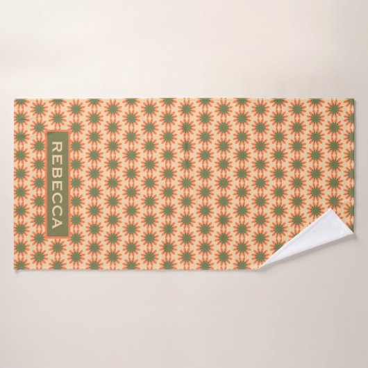 Orange and Green Retro Flower Pattern Personalised (Serviette de bain)