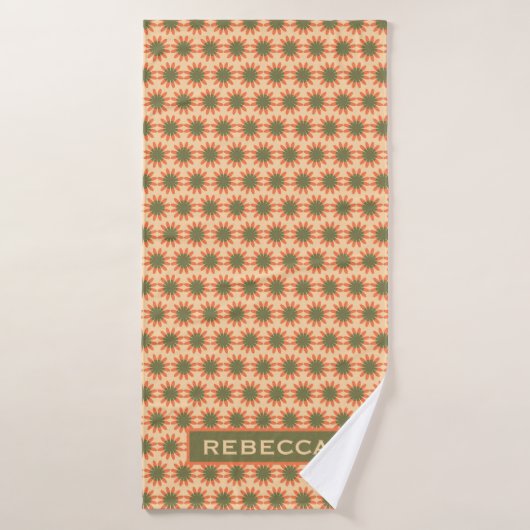 Orange and Green Retro Flower Pattern Personalised Badhanddoek (Badhanddoek)