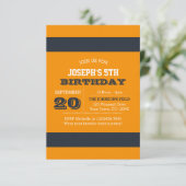 Orange and Navy Blue Team Anniversaire Invitation (Debout devant)