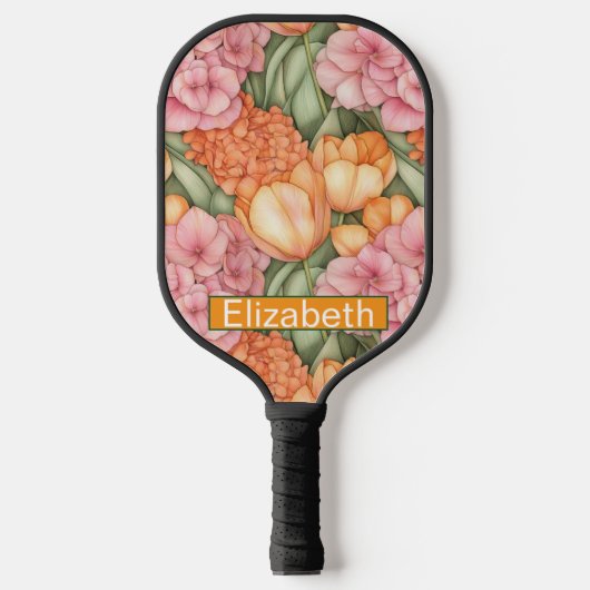 Orange and Pink Tulip Flowers Personalized Pickleball Paddle (Voorkant)