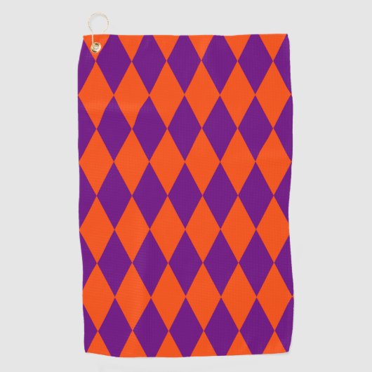 Orange and Purple Harlequin Checkered Design  Golfhanddoek (Voorkant)