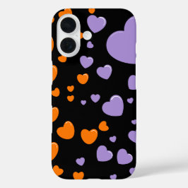 orange and purple hearts polka dots iPhone 16 hoesje