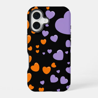 orange and purple hearts polka dots iPhone 16 hoesje
