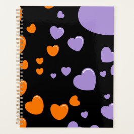 orange and purple hearts polka dots planner