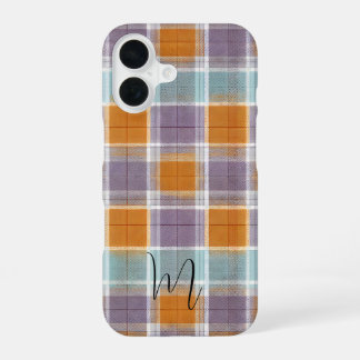 Orange and Purple Plaid Pattern Monogram iPhone 16 Hoesje