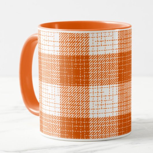 Orange and White Bold Checkered Plaid Design Mok