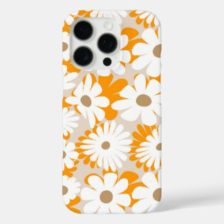 Orange and white floral pattern features daisies iPhone 16 pro hoesje