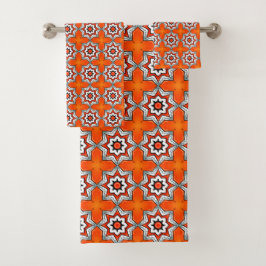 Orange and white geometric mandala pattern Towel Bad Handdoek