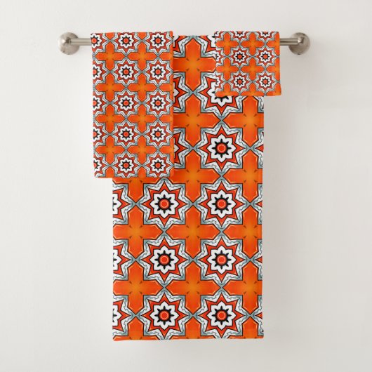 Orange and white geometric mandala pattern Towel Bad Handdoek (Insitu)