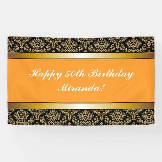Orange Any Age Gold Elegant Bannière Anniversaire (Horizontal)