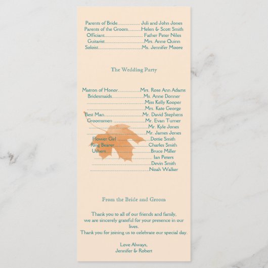 Orange Aqua Automne Maple Leaf Wedding Programme (Dos)