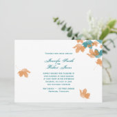 Orange Aqua Autumn Maple Leaf Faire-part de mariag (Debout devant)