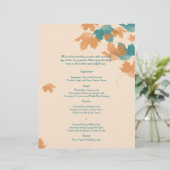 Orange Aqua Autumn Maple Leaf Mariage Menu (Debout devant)