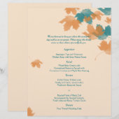 Orange Aqua Autumn Maple Leaf Mariage Menu (Devant / Derrière)