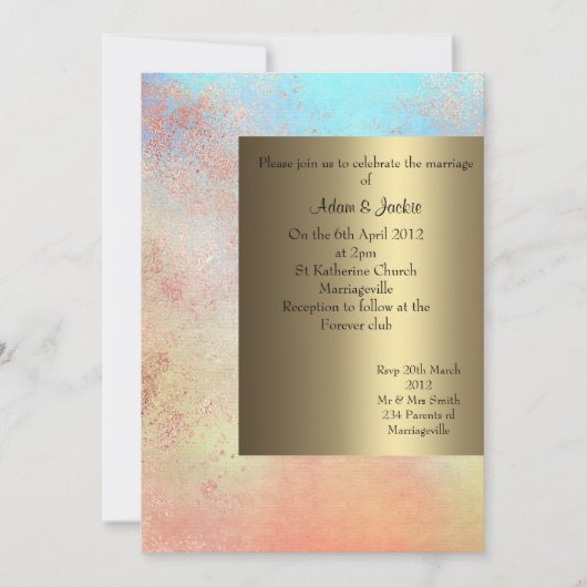 Orange Aqua Wedding invitations or new (Devant)