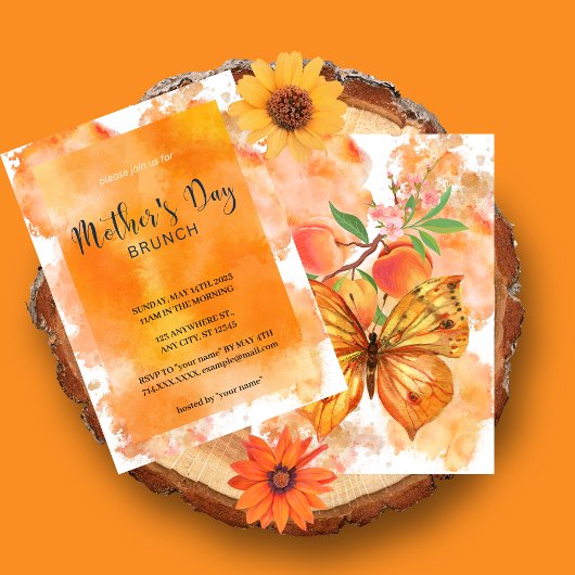 Orange Aquarelle Fête des Mères Brunch Invitation