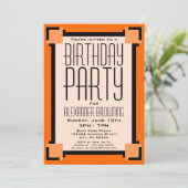 Orange Art Déco Fête d'anniversaire Invitation (Debout devant)
