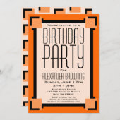 Orange Art Déco Fête d'anniversaire Invitation (Devant / Derrière)