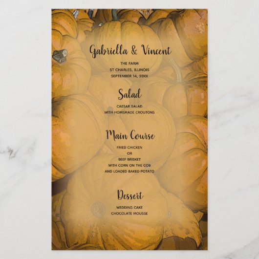 Orange Automne Citrouille Menu Mariage (Devant)