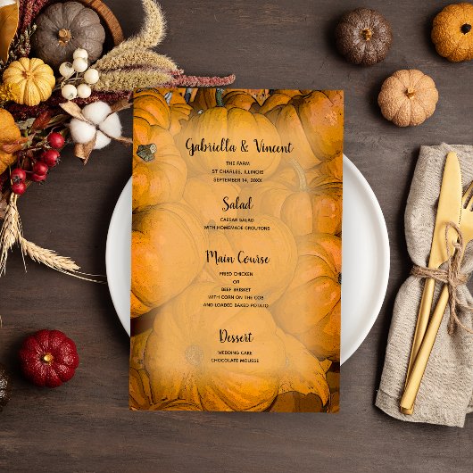 Orange Automne Citrouille Menu Mariage