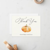 Orange Automne Citrouille Merci Carte de note (Devant/Arrière en situation)