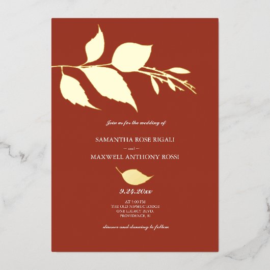 Orange Automne Thème Mariage Invitations (Recto)