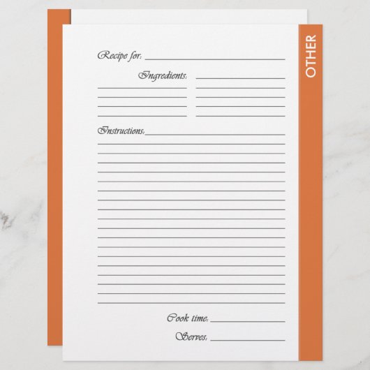 Orange AUTRES Pages de recette recto-verso (Devant / Derrière)