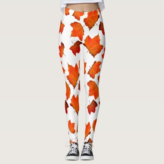Orange Autumn Fall leaves Leggings (Devant)