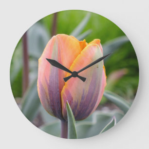 Orange avec flammes violettes Tulipes Horloge mura