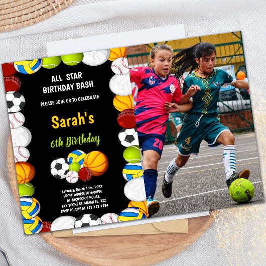 Orange avec noir Sports Anniversaire Invitations p