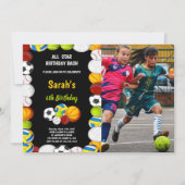 Orange avec noir Sports Anniversaire Invitations p (Devant)