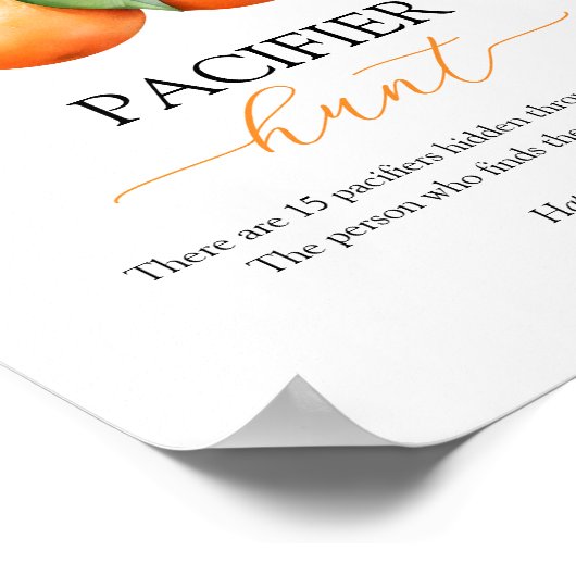 Orange Baby Shower Pacifier Hunt Game Sign Poster (Hoek)