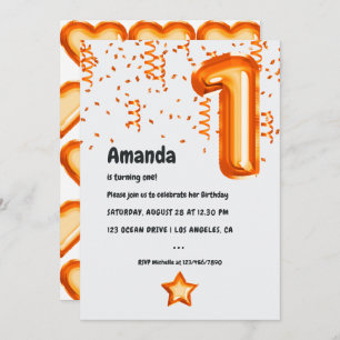 Orange Balloon 1er Invitation anniversaire