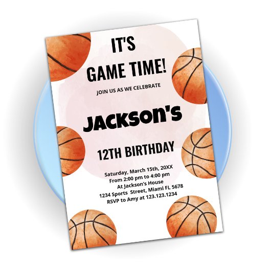 Orange Balls Basketball Anniversaire Invitations