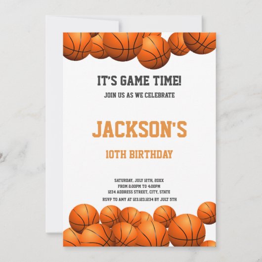 Orange Basketball Anniversaire Invitation (Devant)