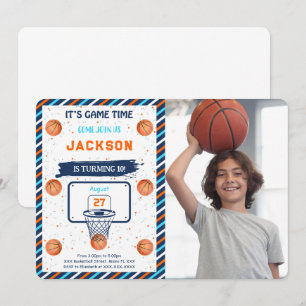 Orange Basketball Anniversaire Photo Invitation