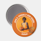 Orange Basketball Player High School Photo Magneet (Voorkant / Achterkant)