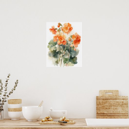 Orange Begonia Flowers Art Imprimer Poster (Cuisine)