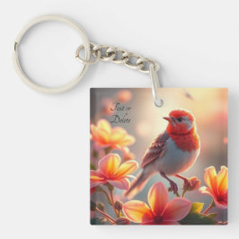 Orange Bird Floral Keychain