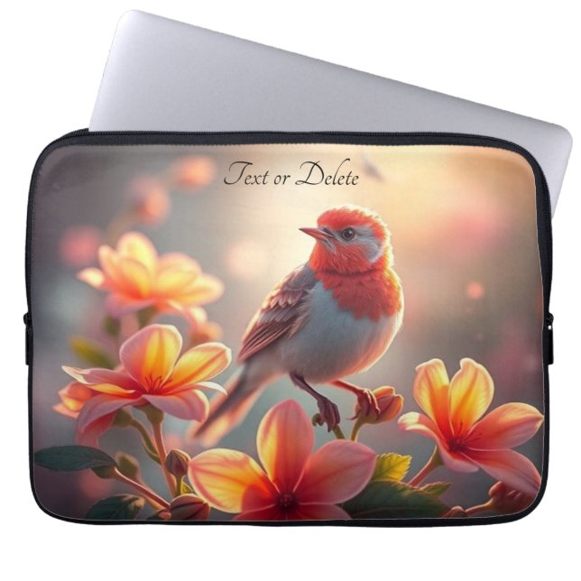 Orange Bird Floral Laptop Sleeve (Voorkant)