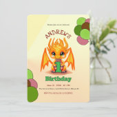Orange Birthday Dragon invitation Kaart (Staand voorkant)