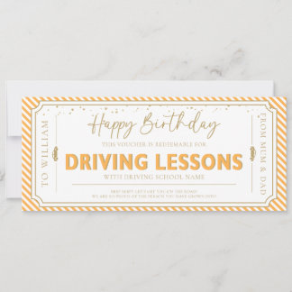 Orange Birthday Driving Lessons Gift Voucher Card Kaart