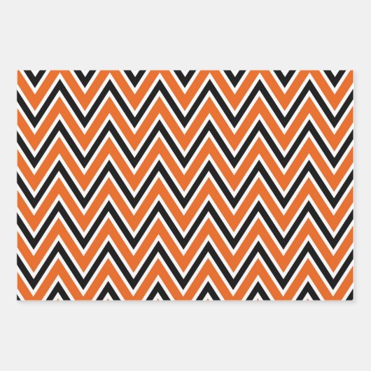 Orange, Black, and White Chevron & Stripe Patterns Inpakpapier Vel (Voorkant)