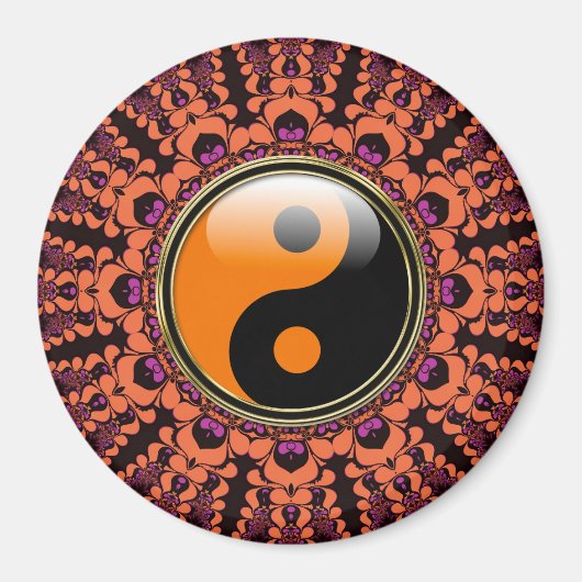 Orange+Black Batik Yin Yang Magnet (Devant)