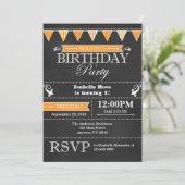 Orange Black Chalkboard Invitation d'anniversaire (Debout devant)