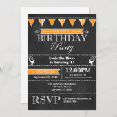 Orange Black Chalkboard Invitation d'anniversaire (Devant / Derrière)