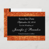 Orange & Black Damask Enregistrer La Date Carte Po (Devant / Derrière)
